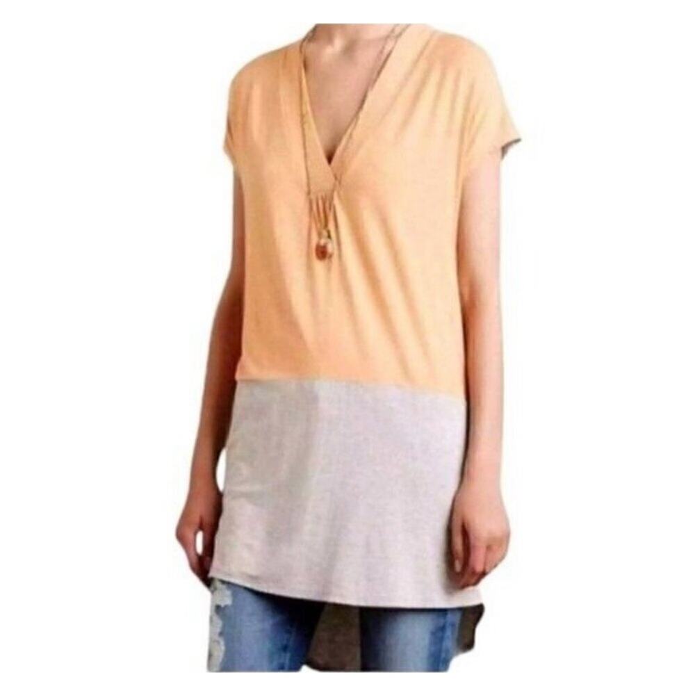 Anthropologie Dolan Left Coast Collection Peach and Gray Tunic Length Top XS